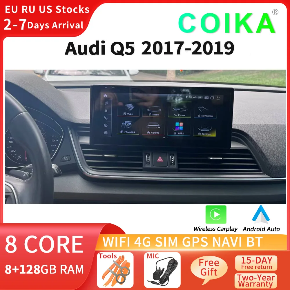 8 الأساسية أندرويد 11 سيارة غس نافي الشاشة لأودي Q5 2017 2019 Carplay