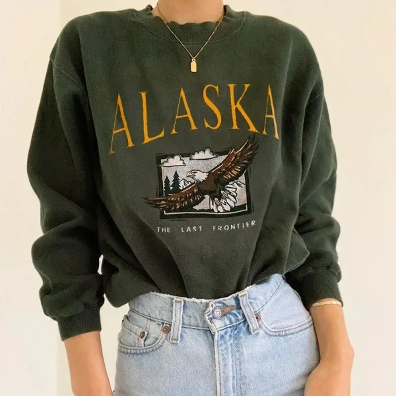 New Women Winter Fleece Hoodies Printing O-neck Long Sleeve Sweatshirts Ladies Autumn Tops Vintage Casual Loose Pullovers S-3XL