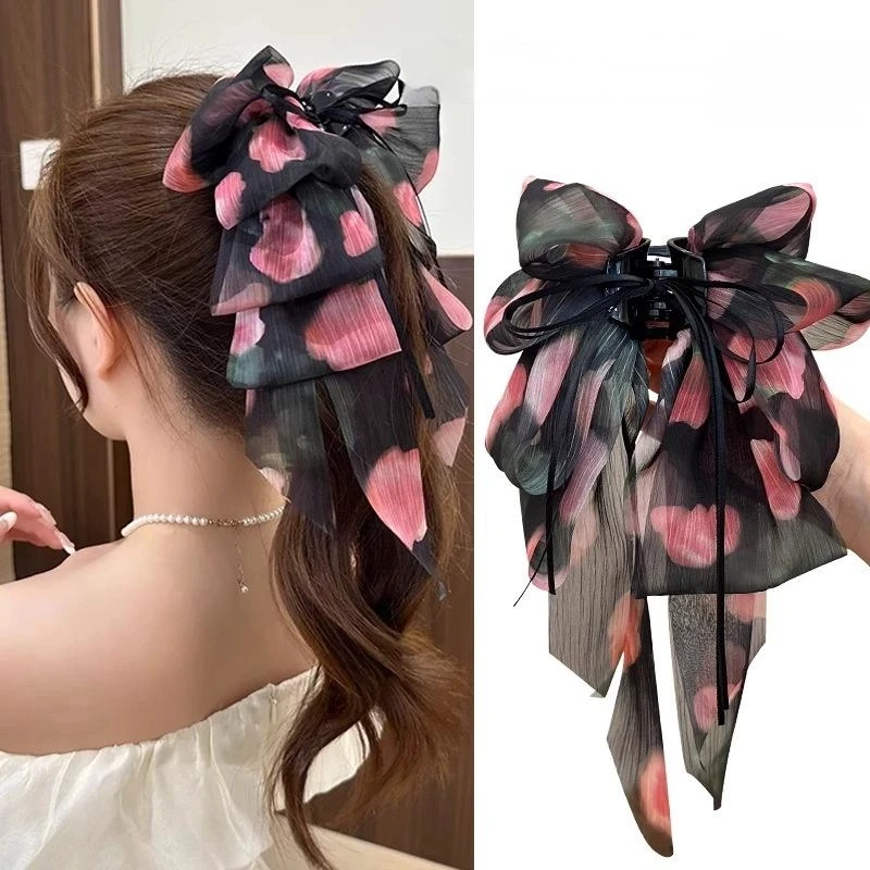 Haarspange Mit Blumenmuster Und Schleife Für Den Pferdeschwanz_voghion.com