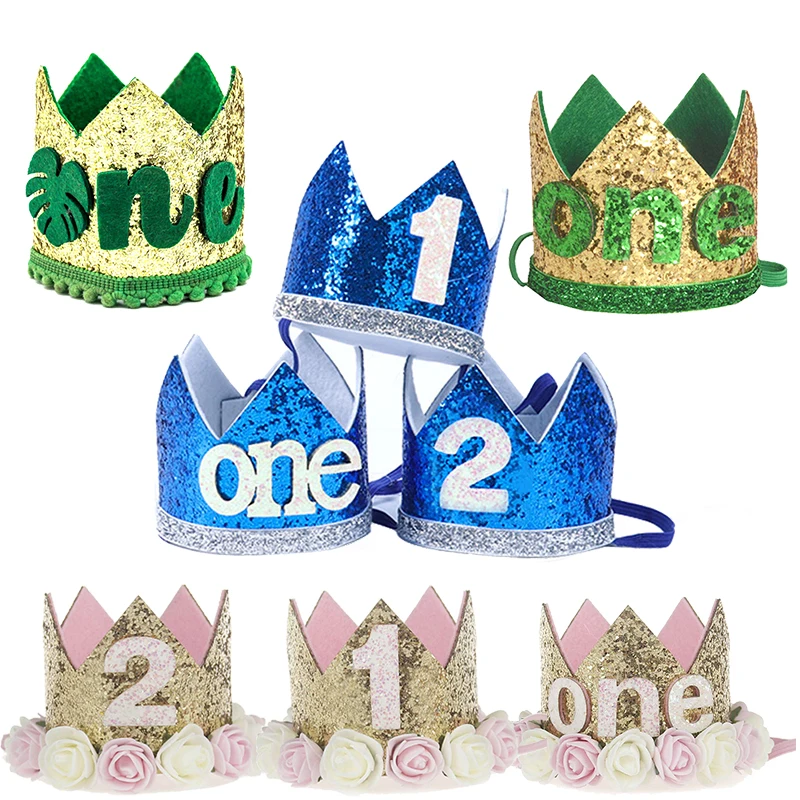AULEGE Birthday Party Hat First Birthday Glitter Crown for Baby Boy/Girl 1st Birthday Party Supplies Birthday Hat 