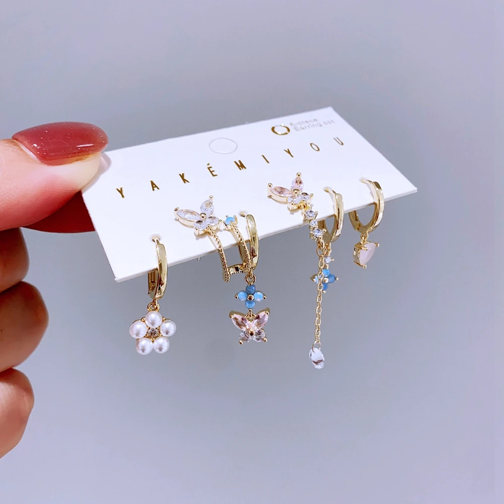 MIGGA 6pcs Pink Blue Cubic Zircon Butterfly Dangle Earrings Set for Women Luxury Mix and Match Party Jewelry 5