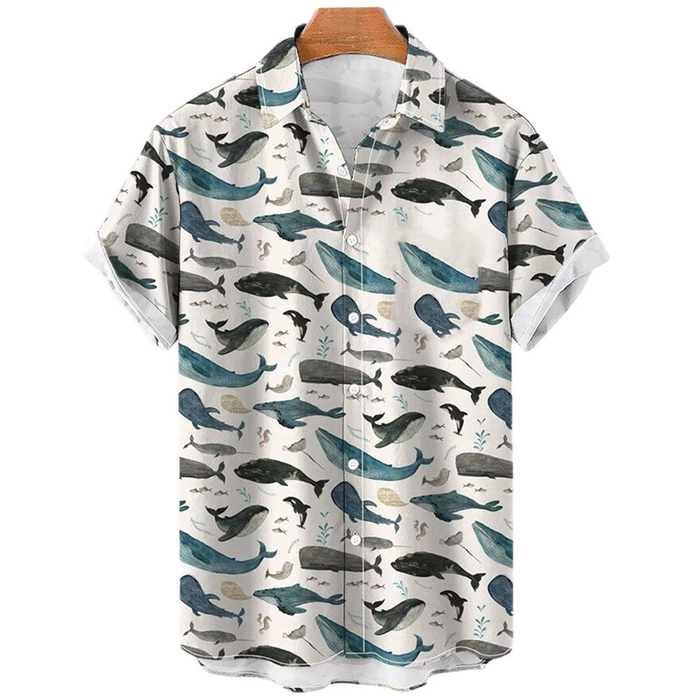 Hawaiian Shirt Sea Animals Whale 3D Print Hawaiian Beach Shirts Men Women Casual