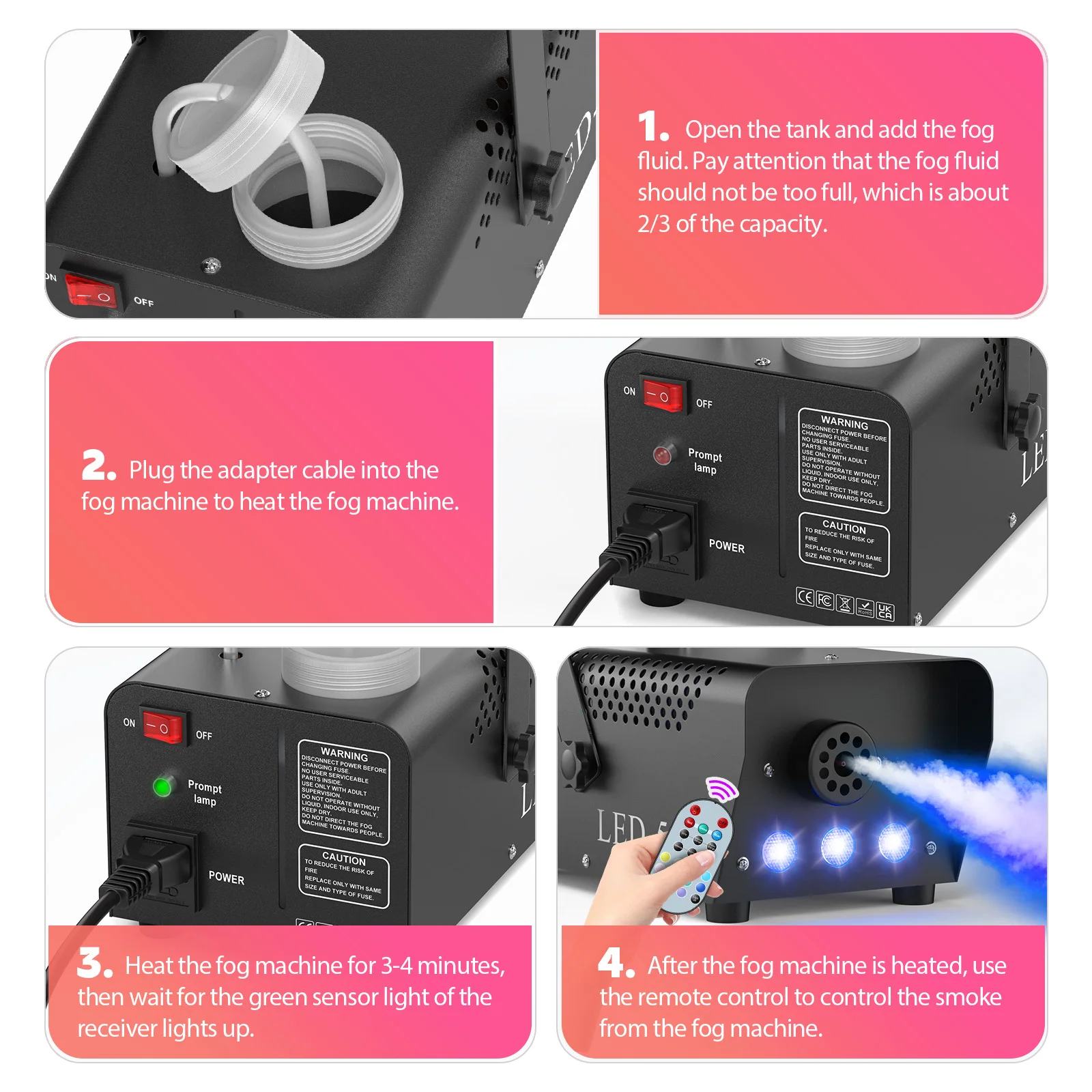 U'King 500W Smoke Machine RGB 3 LED Mixed Color Fog Machine with Remote Control for DJ Halloween Christmas