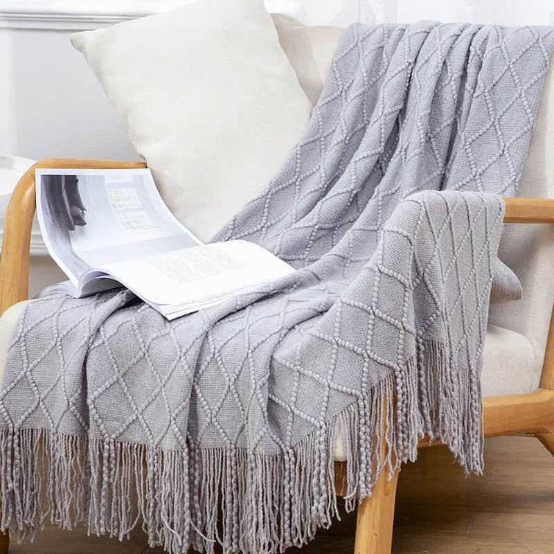 

Nordic Style Solid Color Summer Spring Tassel Knitted Plaid Sofa Towel Blanket Cover Tapestry Bedspread Blankets Home Decor