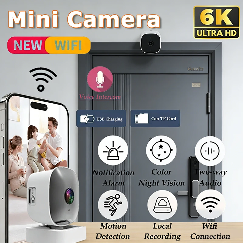 4K мини-камера безопасности, полноцветный монитор ночного видения, Wi-Fi, обнаружение движения, наблюдение, IP65, водонепроницаемая, с 2-сторонней аудиосвязью
