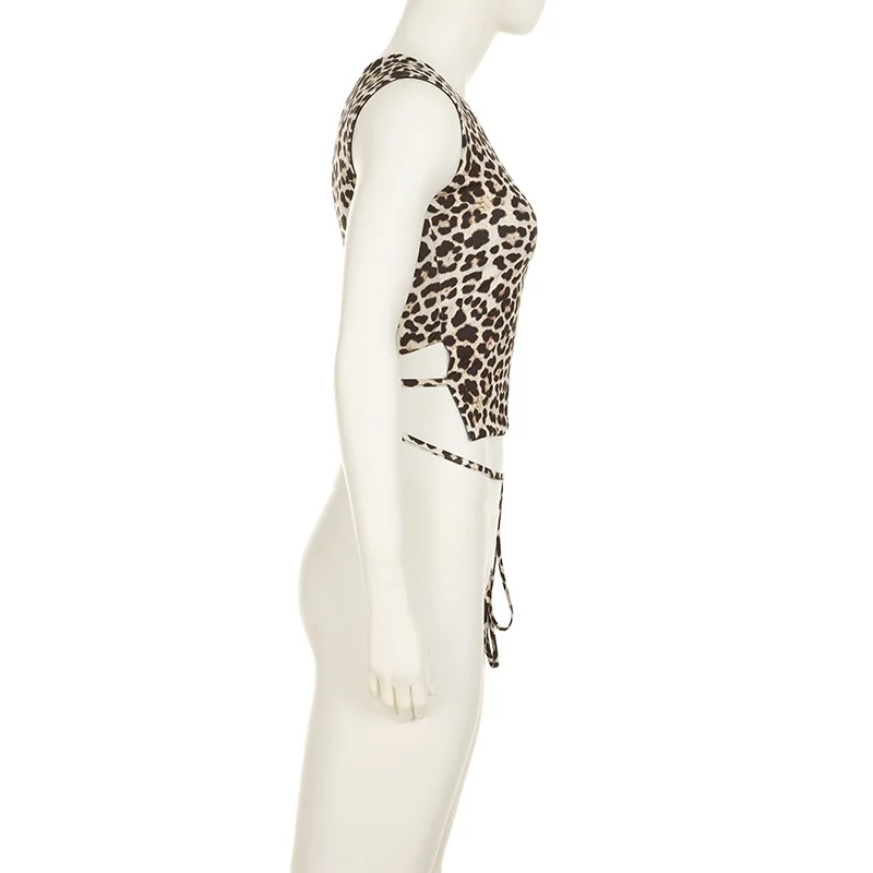 Leopard Sexy 2 Piece-Set Skirt Female Contrast Lace-Up Cropped Pullover And High Waist Skirt Sets Bandage Women's Outfits