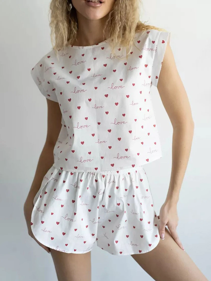 Marthaqiqi Summer Women Pajama Suit O-Neck Sleepwear Crop Top Nightie Short Sleeve Nightwear Shorts Casual Ladies Nightgowns Set