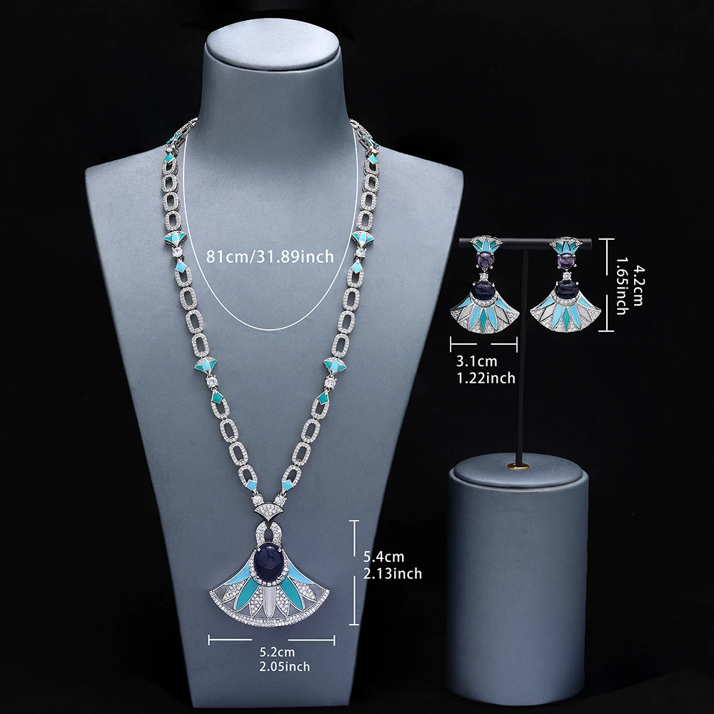 Turquoise Long Chain Wedding Jewelry Sets for Women 2PCS Necklace Earrings Set Accessories S8e6143514c0e442091c54237c71ce7ac0