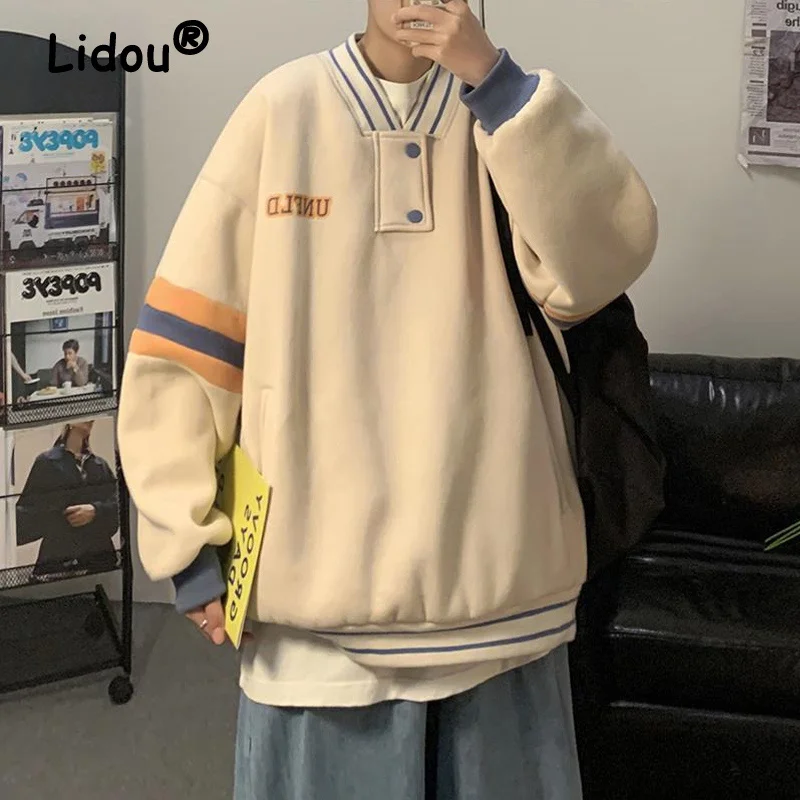 

Unisex Vintage Men's Korean Preppy Oversized Pullover Baseball Sweatshirts Autumn Winter Casual Long Sleeve Streetwear Clothing