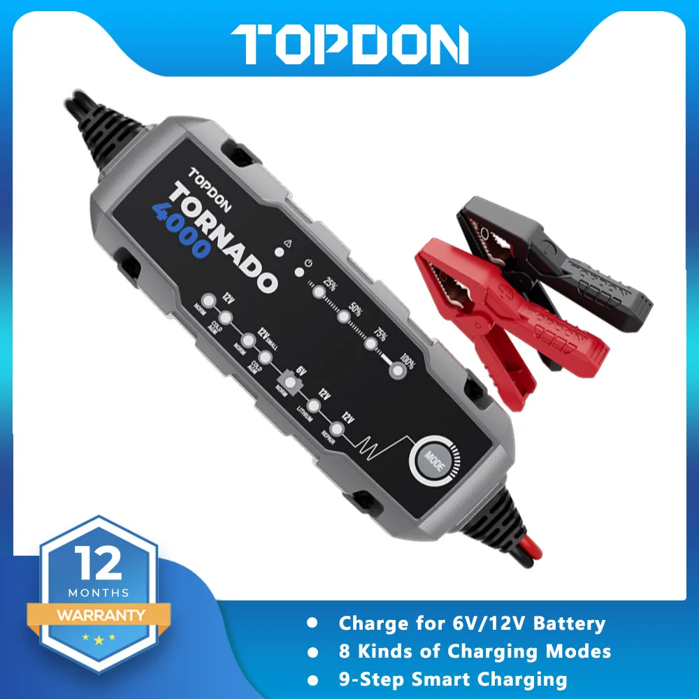 Topdon Tornado4000 T4000 Battery Charger, Car Battery Charger