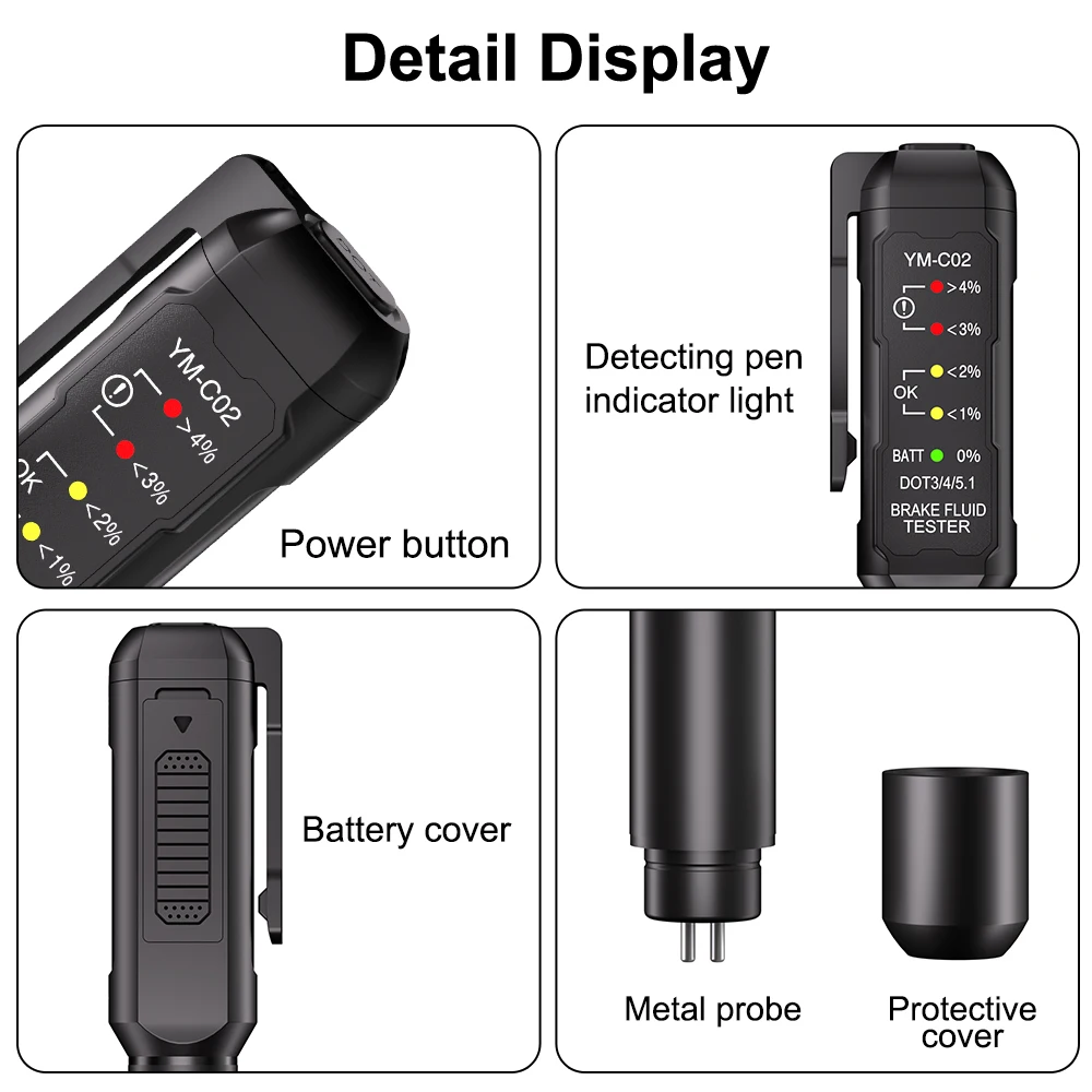 Brake Oil Detection Pen Support DOT 3.0/4.0/5.1 Brake Fluid Tester Automotive Brake Fluid Diagnostic Tools 5