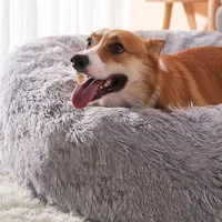 Lit rond en peluche super doux pour animaux de compagnie, lit pour grand chien, maison pour chat, long, moyen, sommeil chaud, hiver, 40-110cm 2