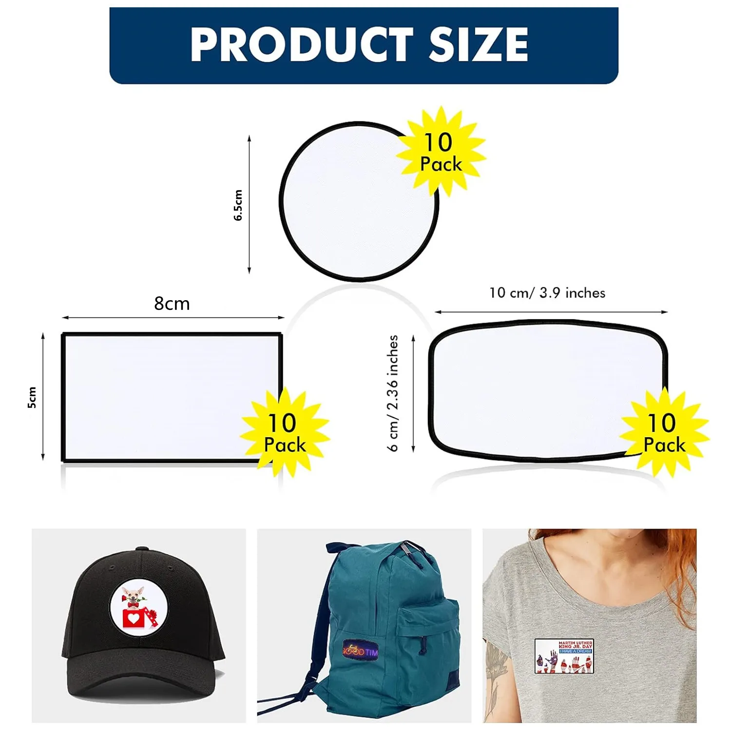 Sublimation Patches Fabric Iron-on Blank Heat Transfer Tag for DIY Crafts Caps Clothes Shoes Bags Backpacks Uniforms