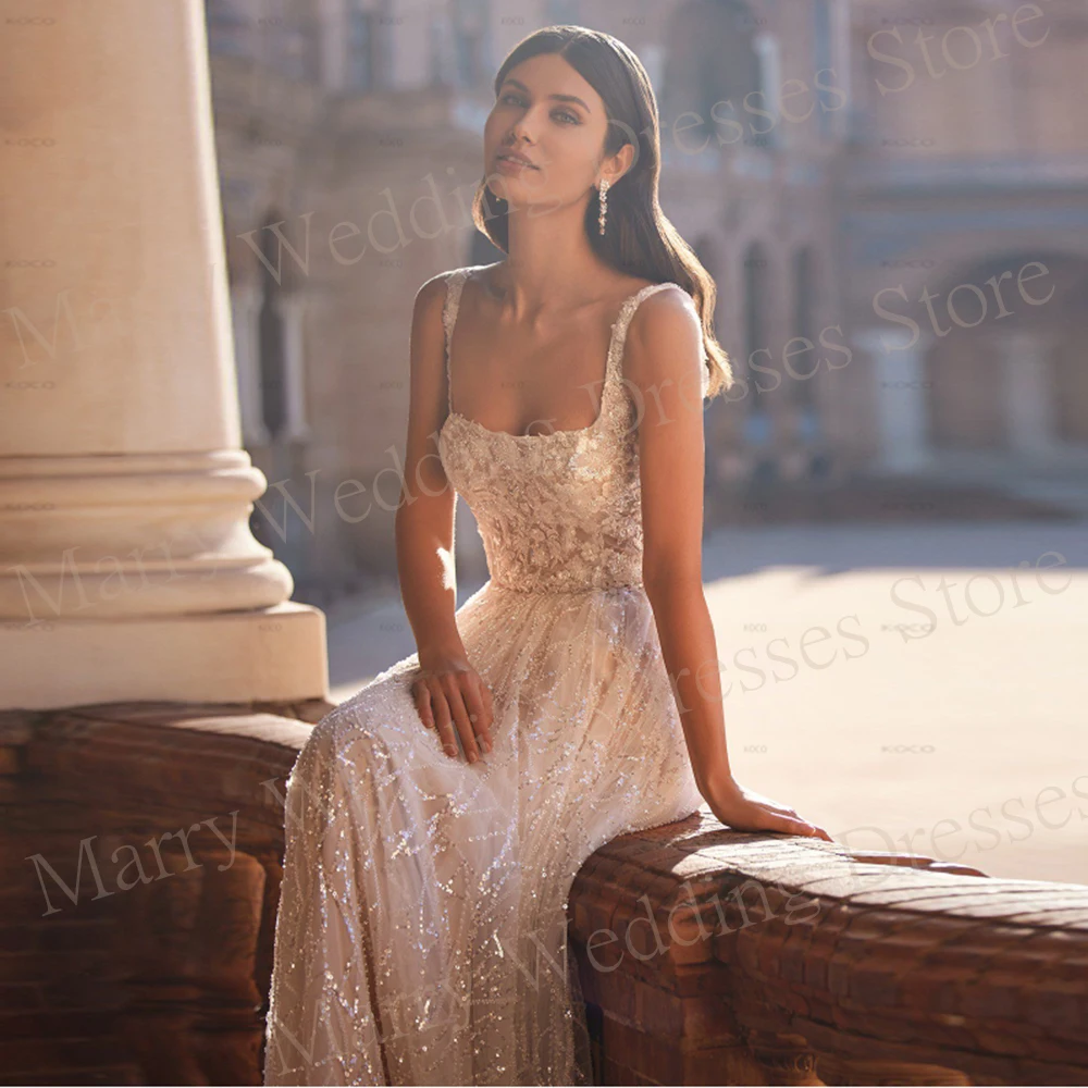 2024 Modern Exquisite A Line Women's Wedding Dresses New Square Neck Appliques Bride Gowns Sleeveless Robes De Mariée Customized 3