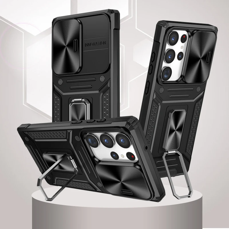 Per Samsung Galaxy S23 Ultra Case Samsung Galaxy S23 Plus Ultra 5G Slide Camera Lens Protection Cover Ring Kickstand Cover Per Telefono