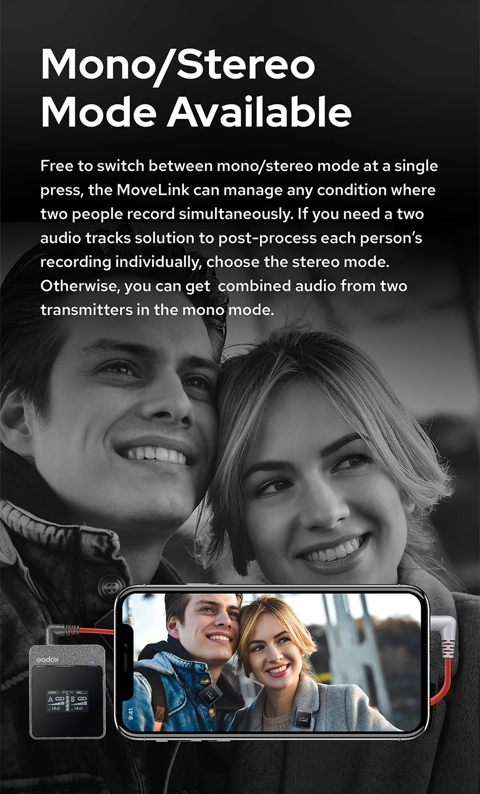 Description Picture 6 of itemGodox MoveLink M2 2.4GHz Wireless Lavalier Microphone for DSLR Cameras Camcorders Smartphones, and Tablets for YouTube