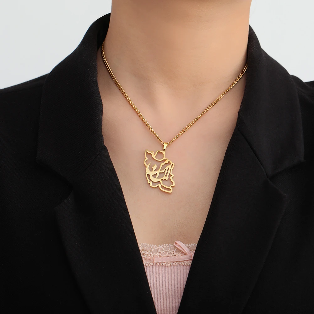 Dawapara Iran Karte und Frieden Taube Olivenzweig Halskette Persische Kalligraphie Anhänger Edelstahl Schmuck – Detail 13