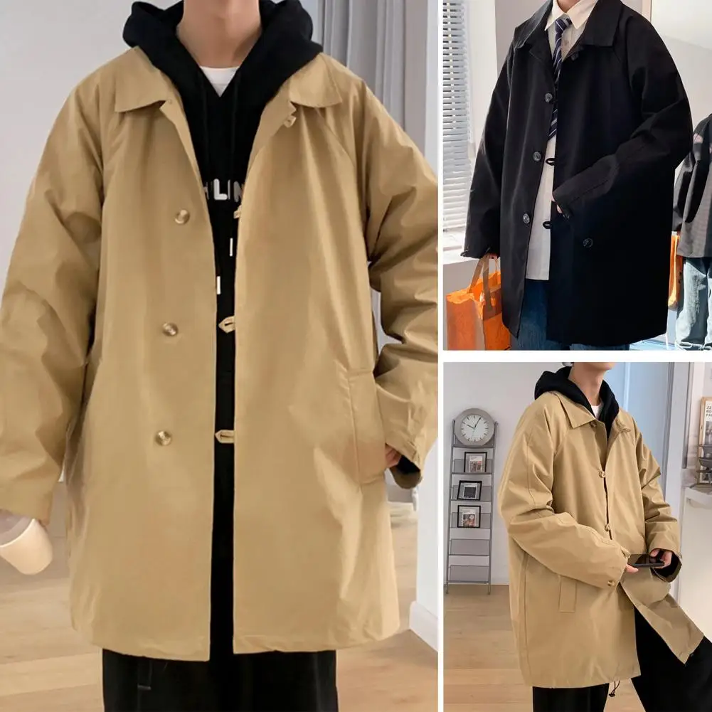 

Windbreaker Men's Mid-length Spring Autumn Trench Coat Hooded Jacket Korean Trend Handsome Preppy Cape Cloak Punk Streetwear