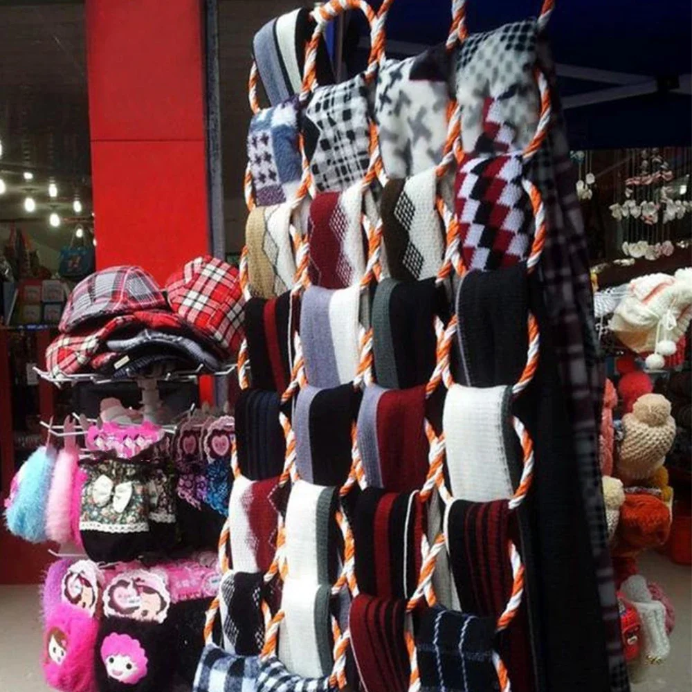 Clothes Hanger 28 Holes Scarf Holder Foldable Tie Belt Hook Shawl Scarves Organizer Rattan Weave Hanger Wardrobe Storage Holder Display Rack