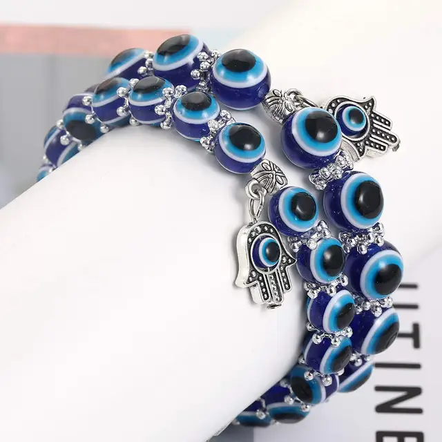 8 Braccialetti Malocchio Con Perline - 7 Chakra, Hamsa, Turchese, Elastico, Per Protezione E Benessere - Foto 2