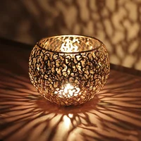 Retro Candle Holder Electroplating Metal Iron Ball Candlestick Creative Hollow Out Candle Cup Party Wedding Home Desktop Decor 5