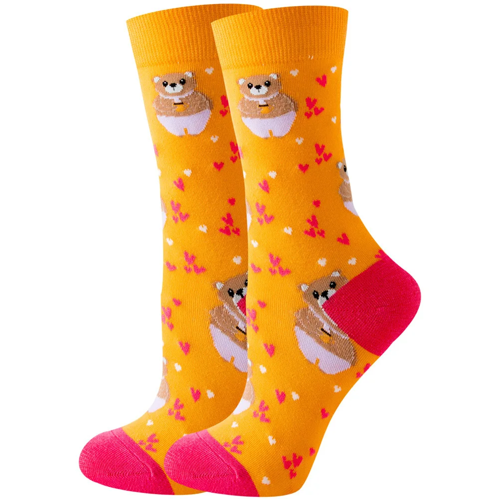 Cute Women Socks Cartoon Animal Food Fruit Socks Kawaii Funny Trendy Socks Happy Harajuku Casual Socks Autumn Spring Stocking