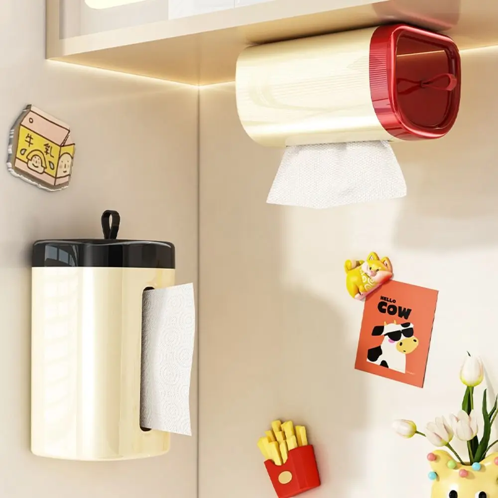 Removable Magnetic Tissue Box Widen Paper Outlet Reusable Hanging Paper Dispenser Space-Saving with Small Handle