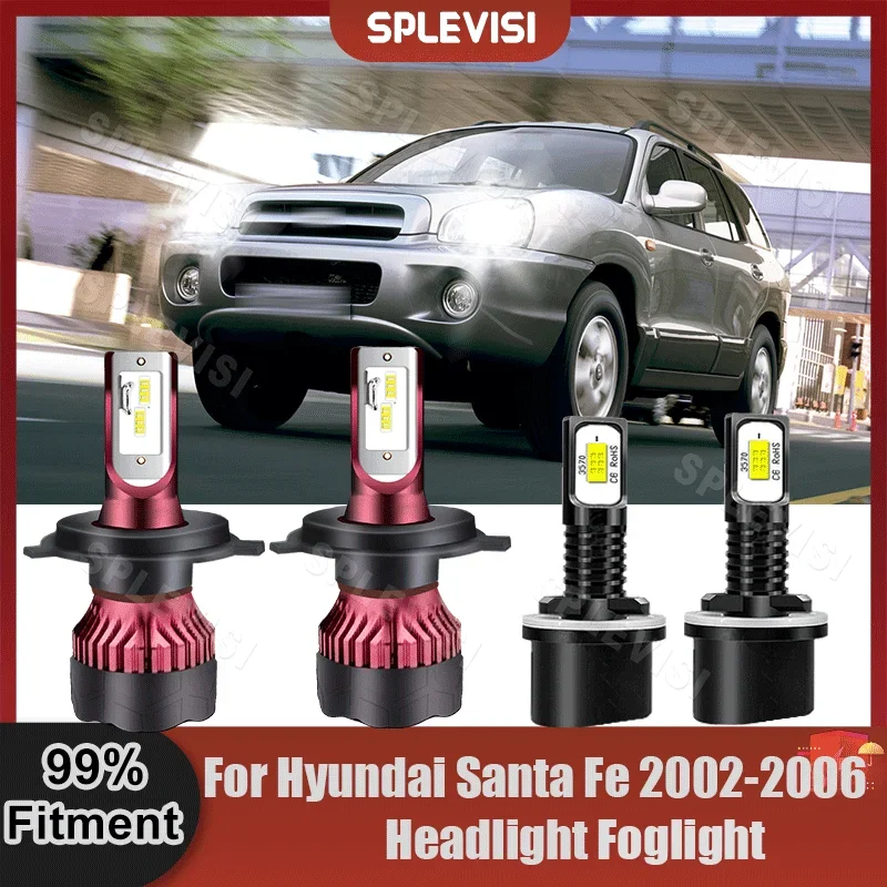 

2Pair LED Headlight High Beam Low Beam H4+880 Foglight For Hyundai Santa Fe 2002 2003 2004 2005 2006 Car Replace Combo Bulbs