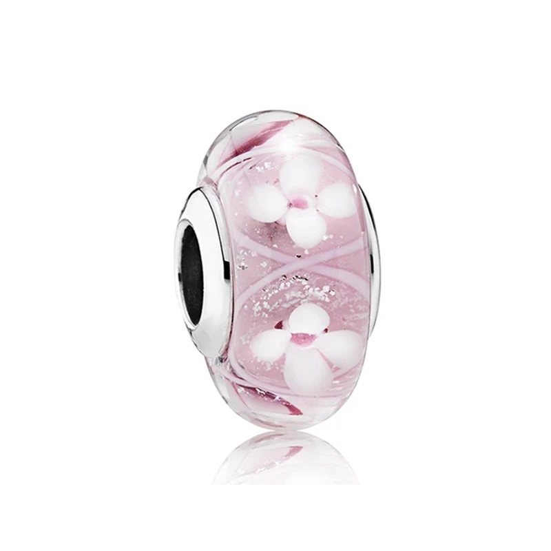 Sparkling Pink Flowers Series Cherry Blossom Daisy Charm Beads Fit Original 925 Silver Bracelet DIY Women Jewelry Gifts 3