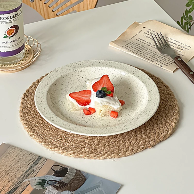 Simple Ceramic Plates Solid Sesame Dot Household Breakfast Plate New Versatile Fruit Salad Tray Exquisite Serving Dish