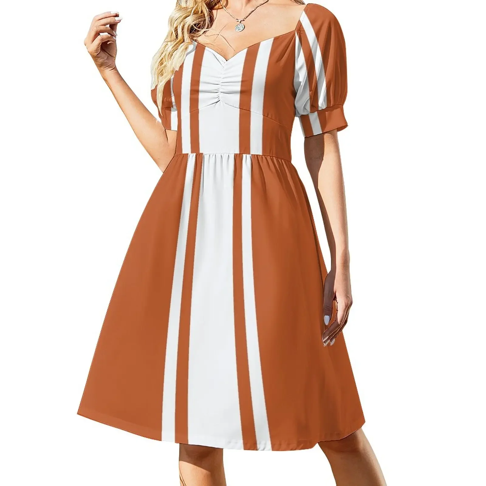 Burnt Orange & White Vertical Power Stripe Sleeveless Dress women's clothing summer 2024 novelties Party dresses for women