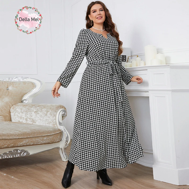 Della Mel Plus Size Dresses for Women 2022 Casual Vintage Print Black Long Sleeves Maxi Dress Elegant Large Size Party Dresses