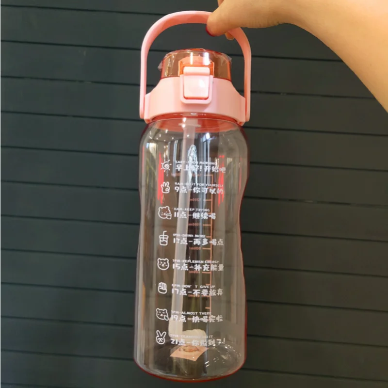 Kawaii Jumbo Pastel Water Bottle With Straw Handle Plastic Shaker Sport Gym  Fitness Flat Juice Portable Drink Bottle BPA Free - AliExpress