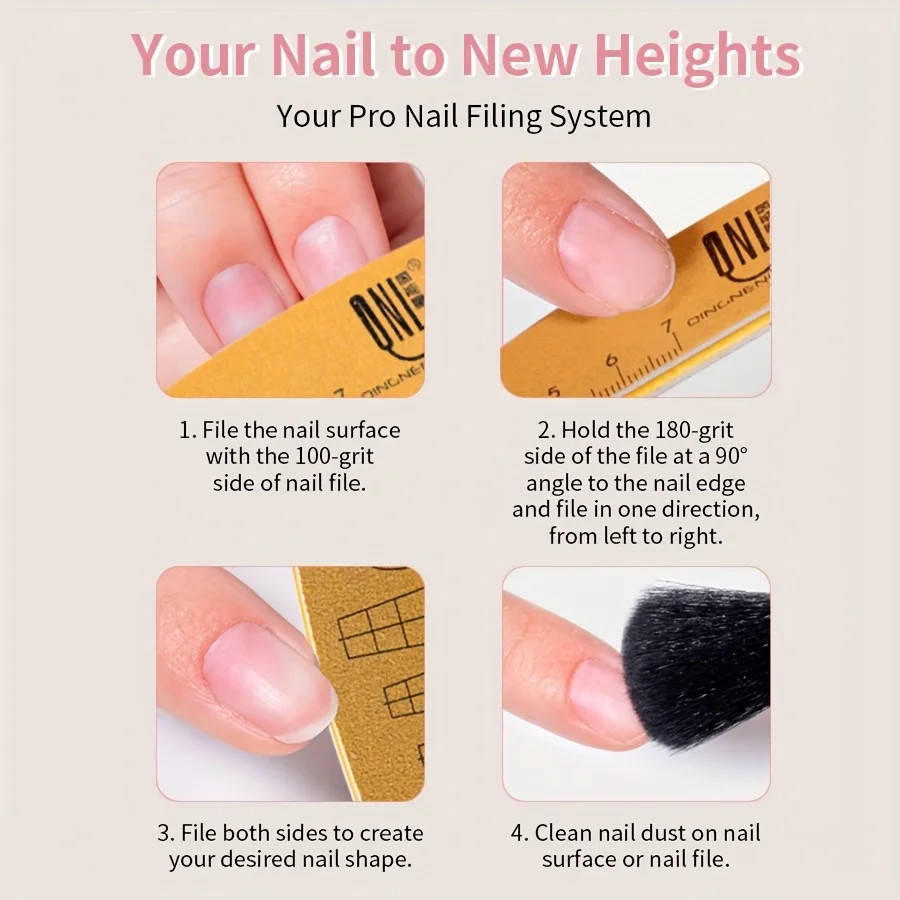 Double-Sided Nail File Buffer Grit Washable with Ruler Scale Shape Templates Professional Manicure Tool for Salon Home Use