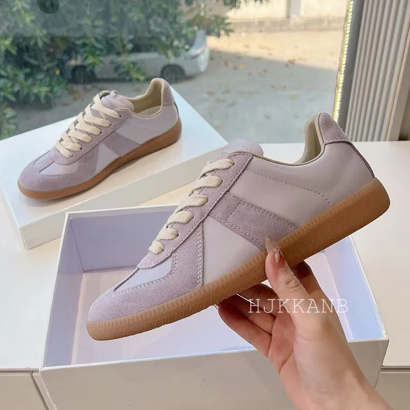 2025 Flat Thick Bottom Genuine Leather Casual Shoes Lace Up Mixed Color Breathble Sneakers Spring Patchwork Tennis Shoes Unisex 5