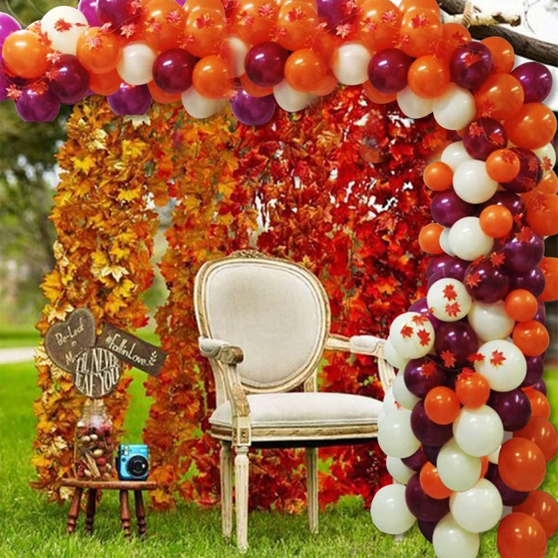 Kit Arche De Ballons Automne 153 Pièces - Ballons Orange, Bordeaux, Jaune, Vert + Ballon Aluminium - Décoration Fête Thanksgiving, Anniversaire