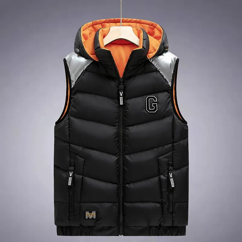 Men's Autumn Winter New Fleece-Lined Warm Sleeveless Shoulder Vest Two-Way Wear Trendy Brand Casual Jacket