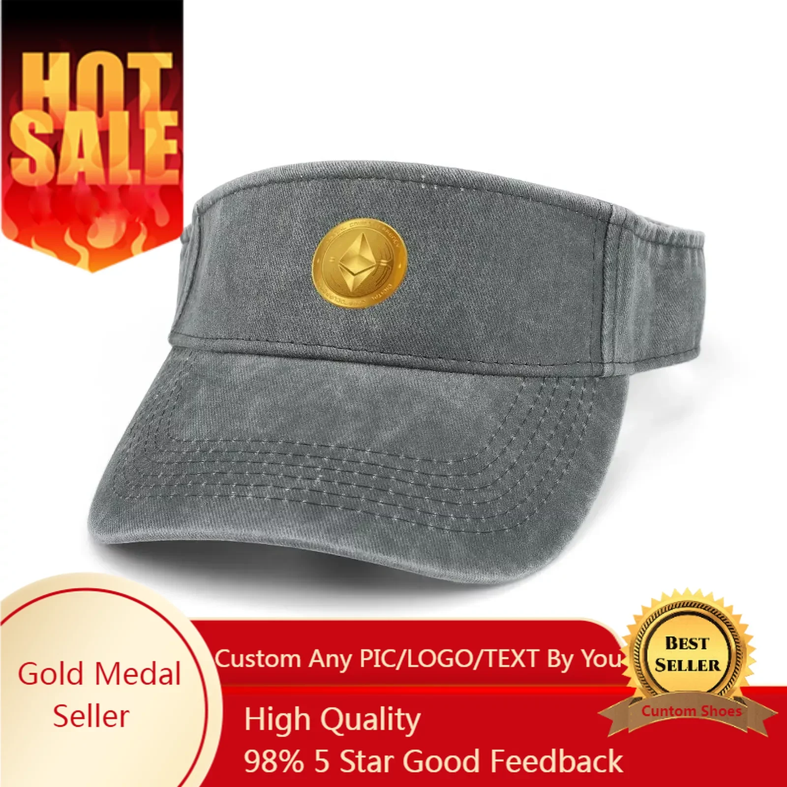 

Ethereum Cryptocurrency Miner ETH Coin Sun Visor Leaky Top Cowboy Hats Mens Womens Sports Baseball Golf Caps Open Top Custom Hat