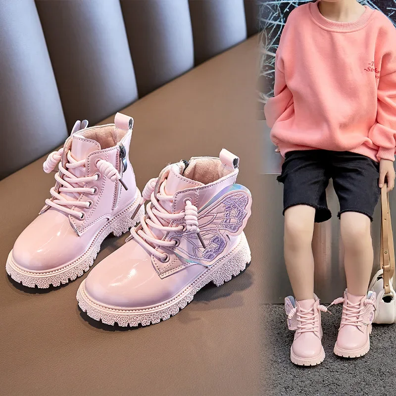 

Children Winter Short Boots For Girls Kids Fur Shoes Fashion PU Leather Booties From 4 to 9 Years 670