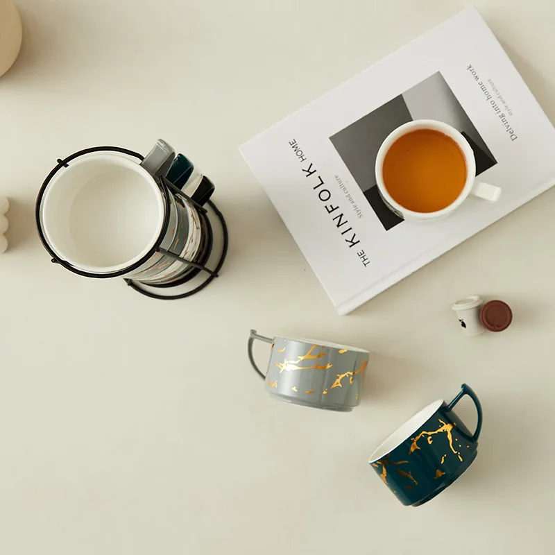 Set De 4 Tasses à Café Empilables En Céramique - Avec Support En Fer, Pour Espresso, Thé, Bureau - 12