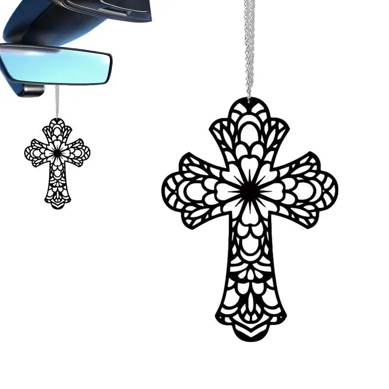 

Cross For Rear View Mirror Wall Decor Black Hollow Car Cross Christian Rear View Mirror Cross 19cm Interior Decor Accessories