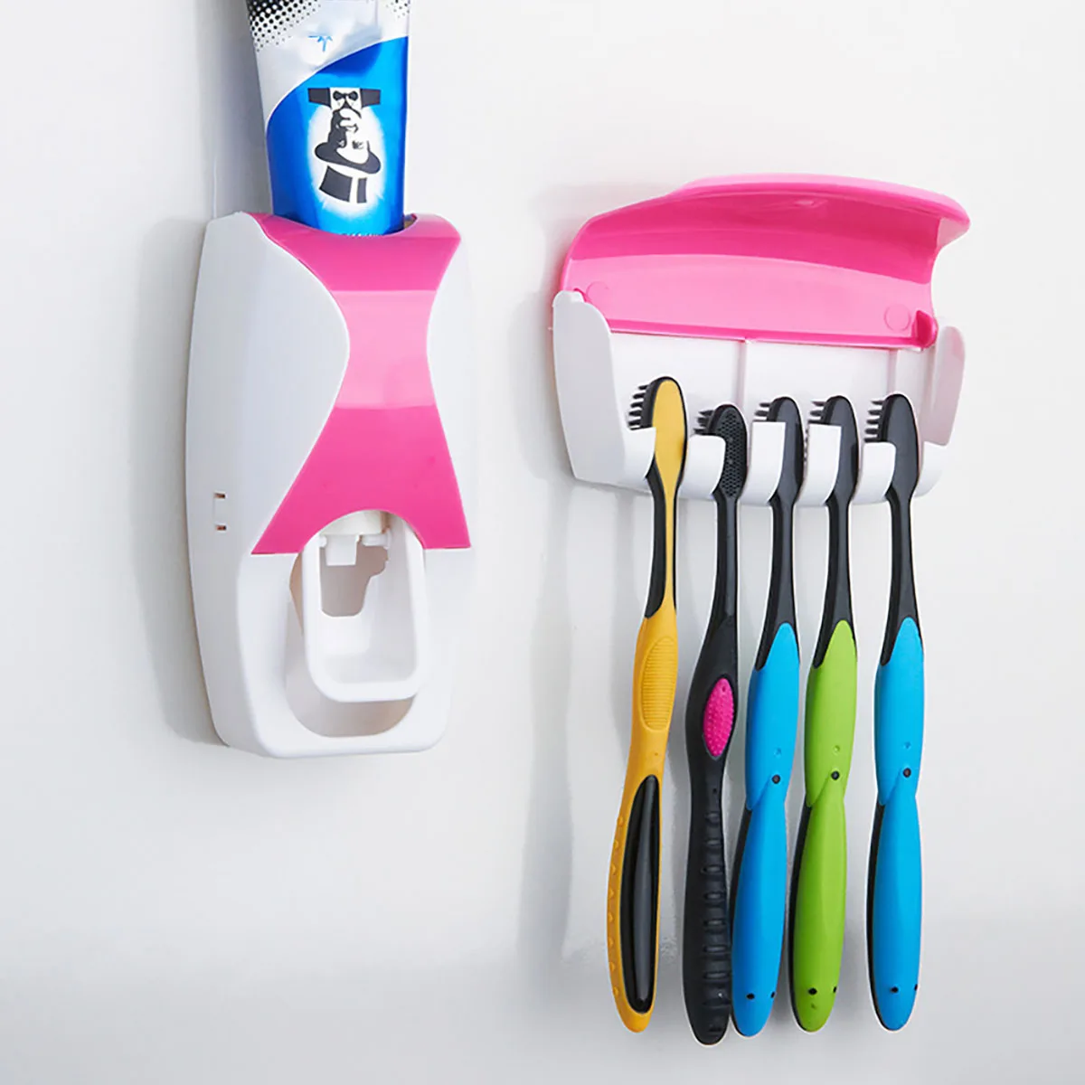 Automatic Toothpaste Dispenser Wall Mount Dust-proof Toothbrush Holder Wall Mount Bathroom Accessories Set Squeezer 2PCS