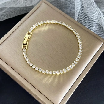 Stainless Steel Gold/ Silver Color 4mm Zirconia Chain Tennis Bracelets for Women 16/18 cm Wristband Pulsera Luxury Jewelry Gifts 1