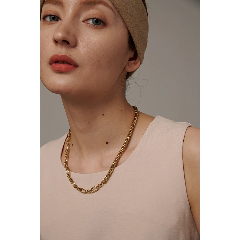 Yhpup 316L stainless steel necklace Stainless Steel Chain Necklace Statement Golden Glossy Thick Chunky Collar Necklace цепочка на шею женская Gift New