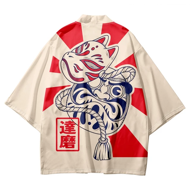 Summer Cartoon Nine Tailed Fox Printed Kimono Women Men