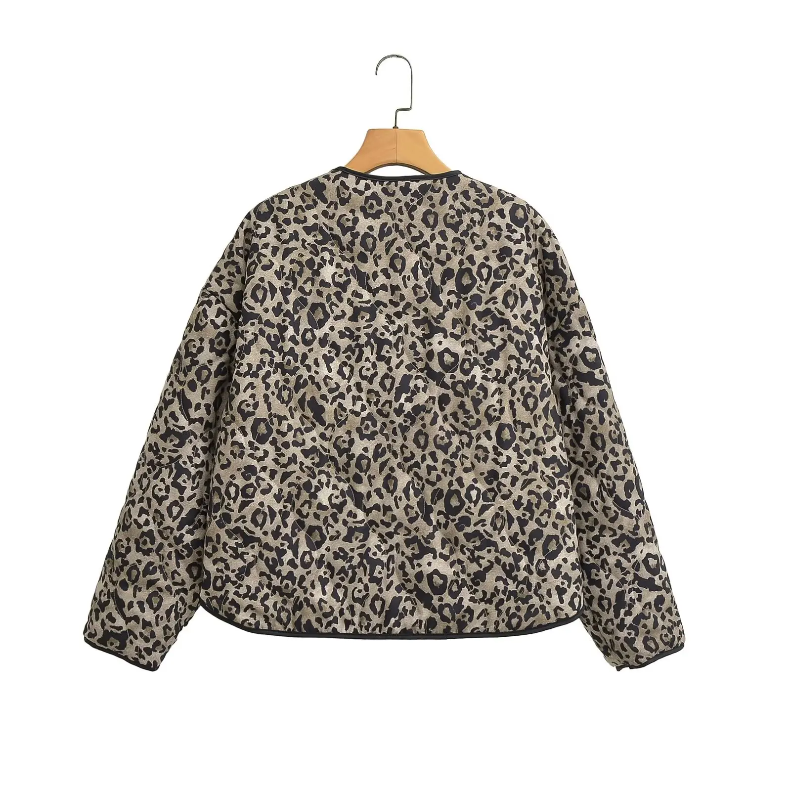 TRAF Leopard Print Jackets for Women Coats Oversized Jackets Woman 2024 Snap Button Overcoat Female Long Sleeve Women's Jacket 3