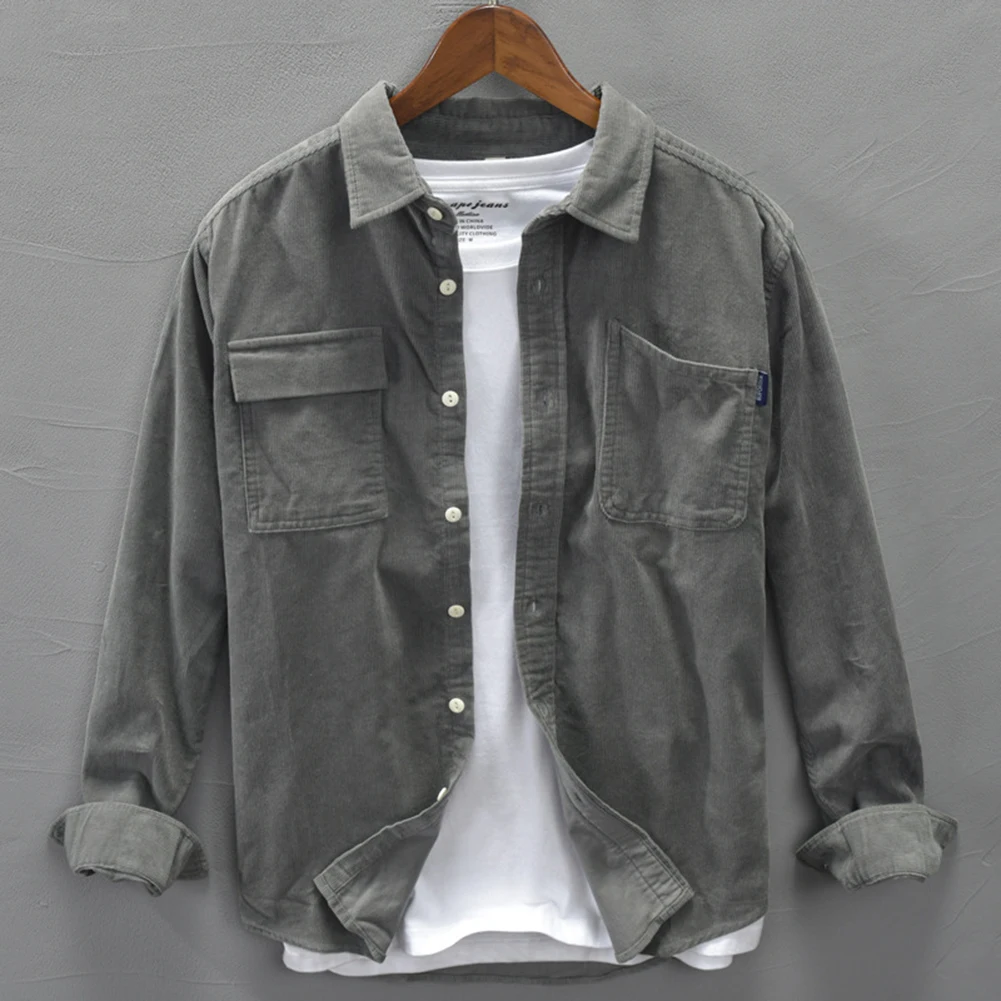 

Fashion Men's Corduroy Shirts Casual Cargo Shirt Jackets Long Sleeve Collared Regular Fit Shirt Coats Tops Outwear