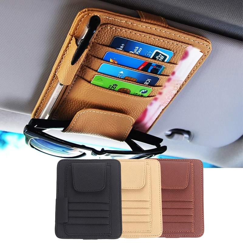 Multifunctional Leather Car Storage Bag Sun Visor Cover Card Holder ...