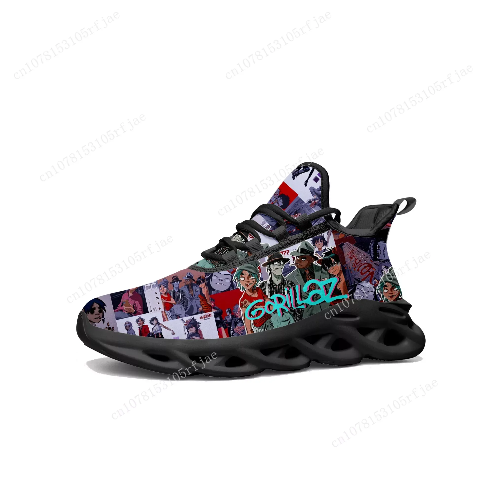 Gorillaz Band Flats Sneakers Mens Womens Sports Running Shoes High Quality Sneaker Lace Up Mesh Footwear Tailor-made Shoe Black