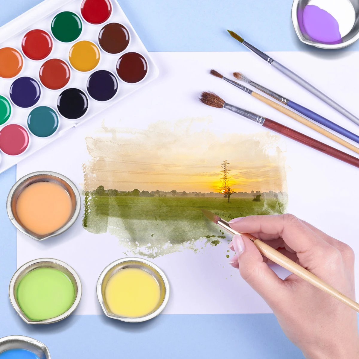 12pcs Stainless Steel Metal Color Palette for Painting Mixing Lightweight Paint Tray for Artists Ideal Kids